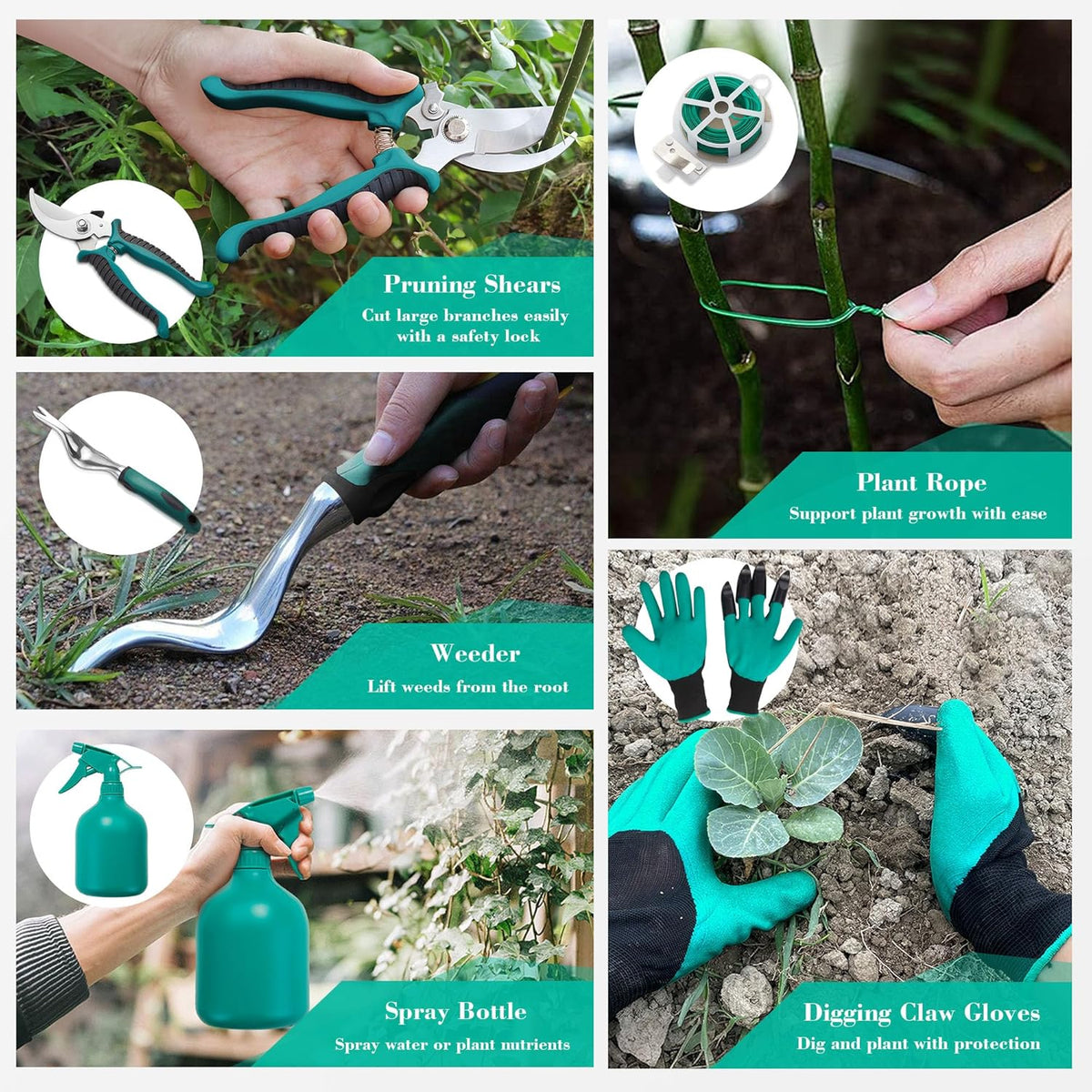 FiveJoy Garden Tool Set, 11 PCS Aluminum Gardening Hand Tools with Tote Bag, Ergonomic Handle, Gift