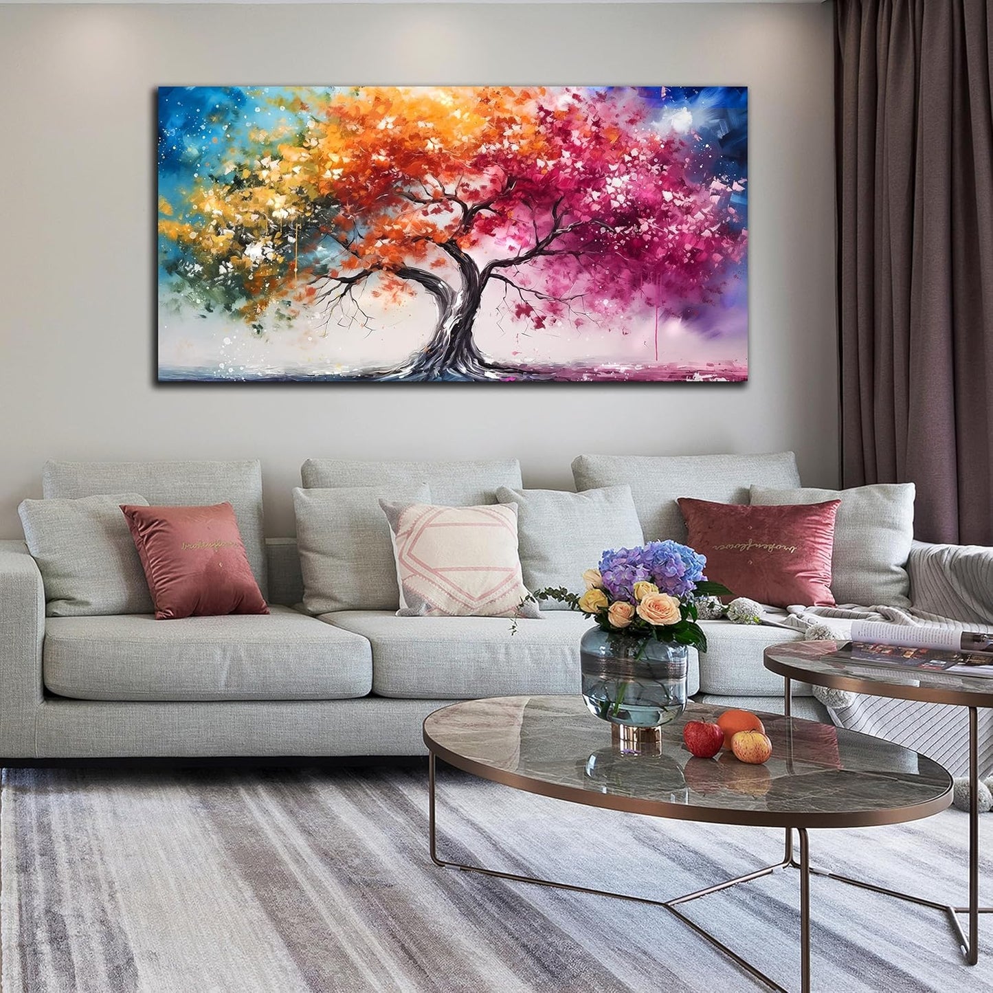Alsingbago Colorful Tree Canvas Wall Art for Living Room Bedroom Home Office Orange and Pink Tree