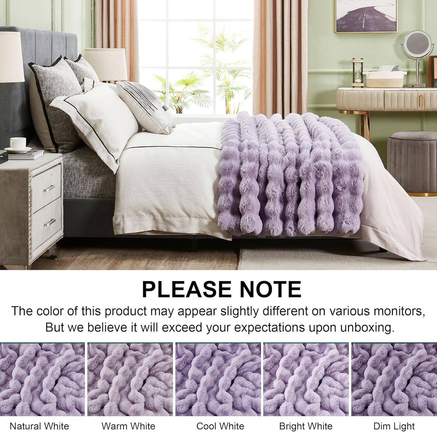DREAMNINE Oversized Soft Thick Fuzzy Faux Rabbit Fur Throw Blanket Twin Size 60" x 71", Double