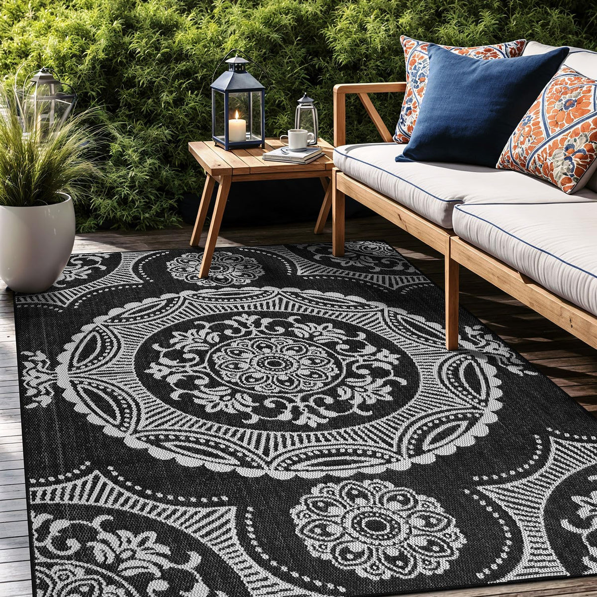 Medallion Outdoor Rug 8x10 Washable Outside Carpet for Indoor Patio Porch Waterproof Easy Cleaning