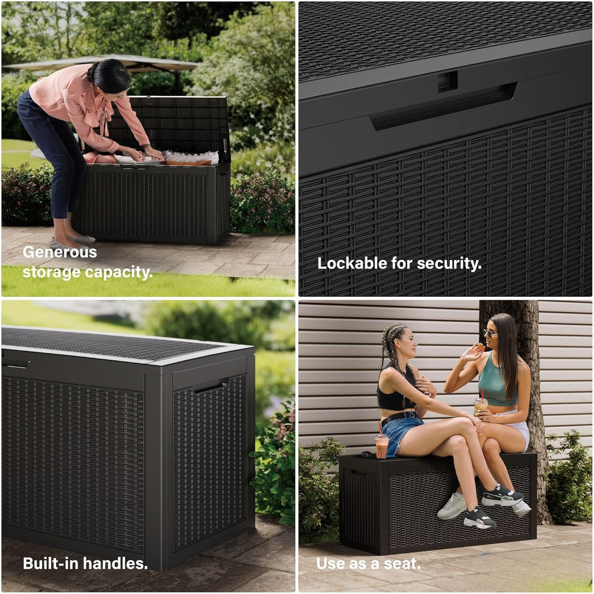150 Gallon Outdoor Storage Box Patio Deck Box Waterproof, Resin Lockable Outside Large Storage Bin