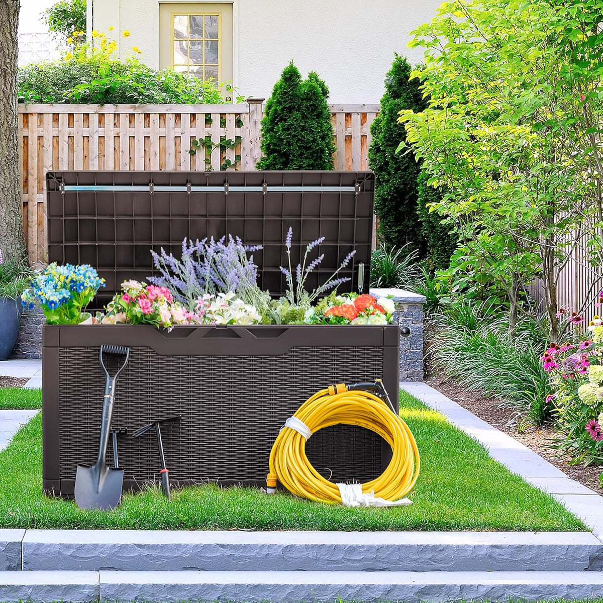 Devoko 97 Gallon Deck Box, Waterproof Resin Outdoor Storage Box for Outside and Patio, Large