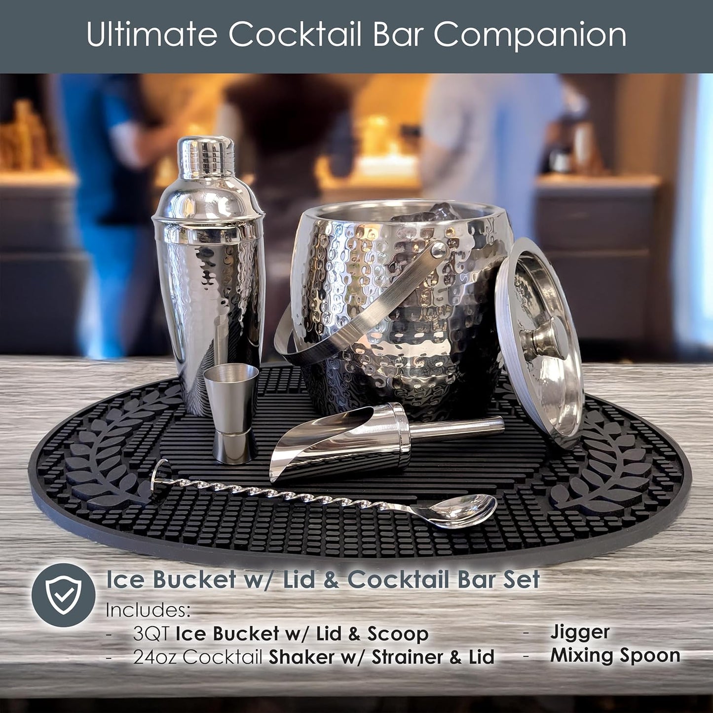 BREKX Insulated Ice Bucket for Cocktail Bar with Drink Shaker 5-Piece Cocktail Set for Parties with