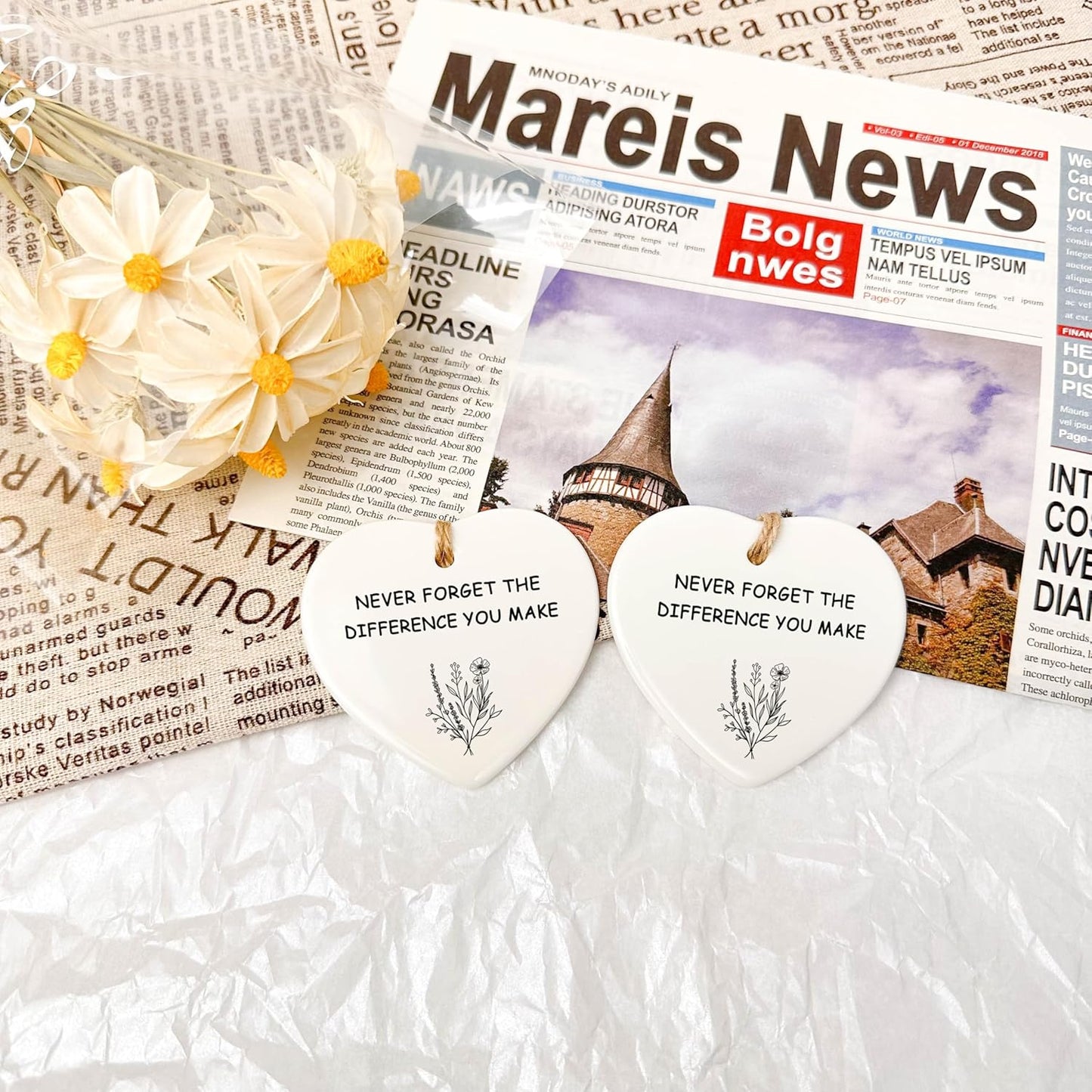 Ceramic Hanging Ornament - Never Forget The Difference You Make, Friendship Gift, Thank You, Love