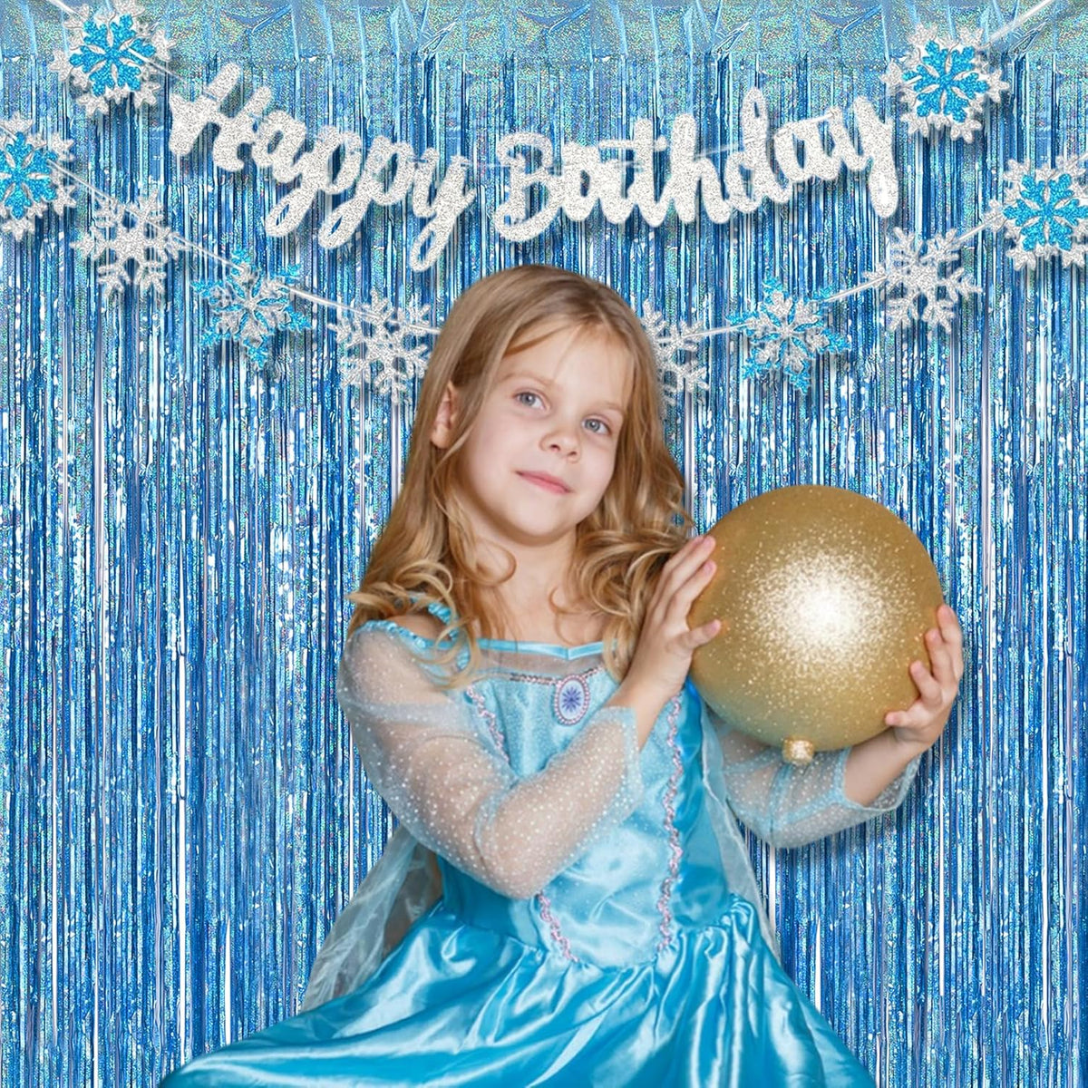 BRAVESHINE Light Blue Tinsel Foil Fringe Curtains - 2Pcs 3.2x8.2 ft Metallic Holiday Photo Booth