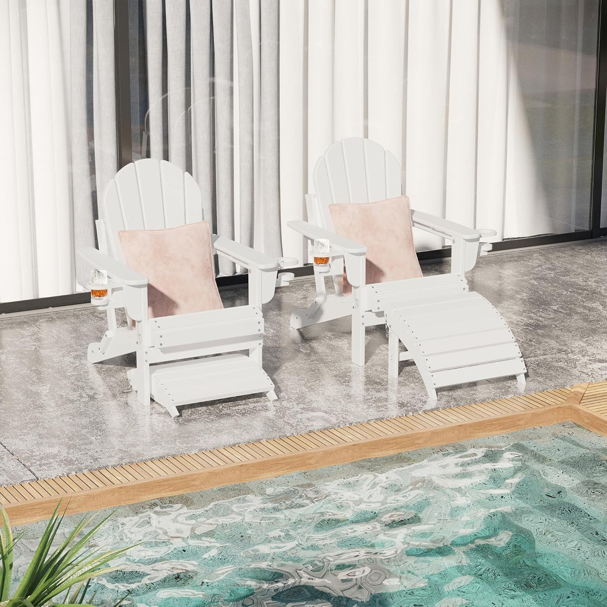 Sundale Outdoor Folding Plastic Adirondack Ottoman, All-Weather Adirondack Chair Footrest, Fade and