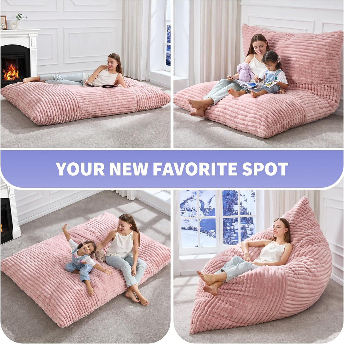 Hobestluk 3 in 1 Bean Bag Chair Giant Bean Bag Chairs Convertible Bean Bag Floor Cushion with