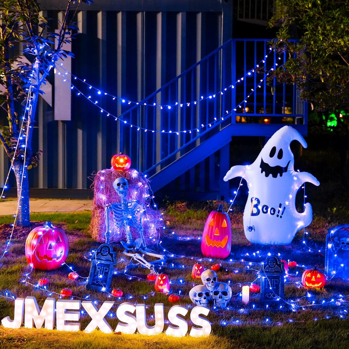 JMEXSUSS 33ft 100 LED Blue Christmas Tree Lights, Battery Operated Christmas Lights with 8 Modes