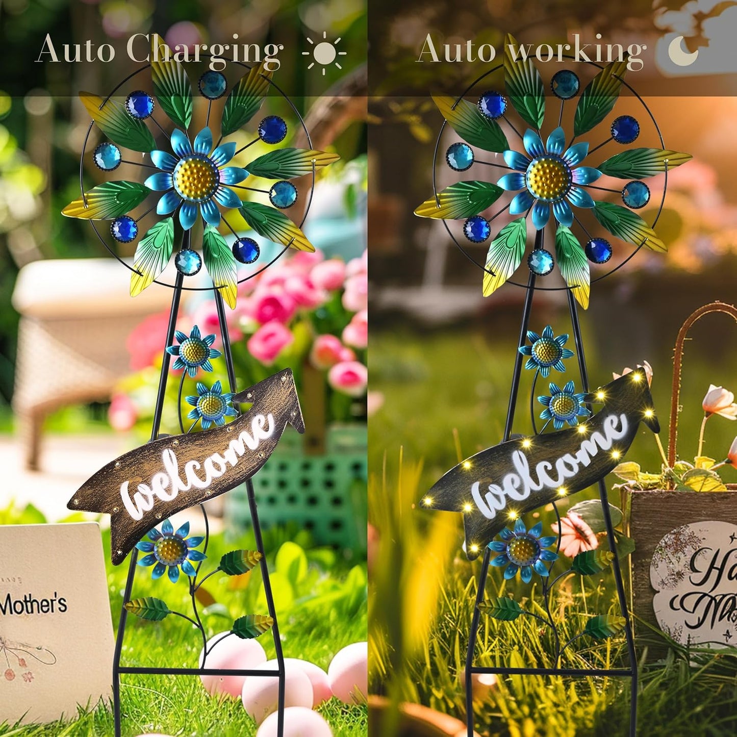 TERESA'S COLLECTIONS Hummingbird Garden Solar Stake, Wind Spinner Yard Art Sign for Outdoor Decor