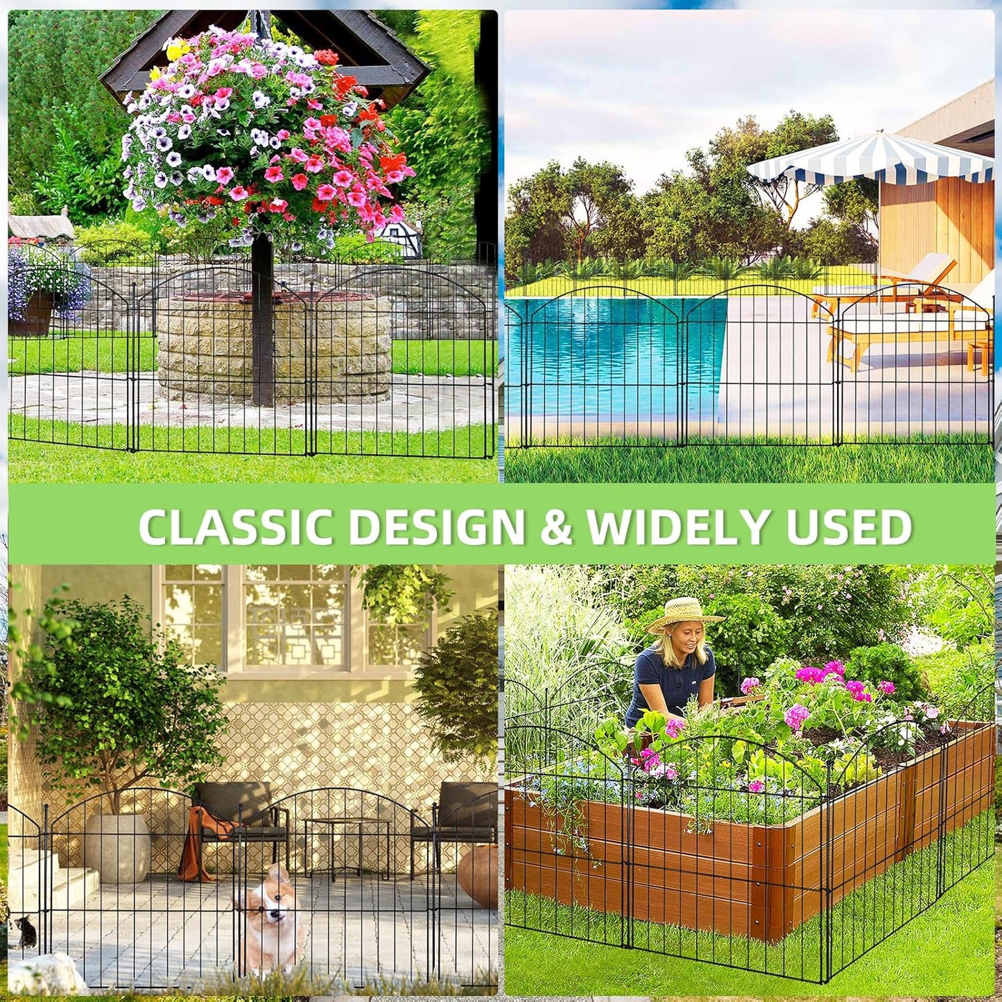 Decorative Garden Fence 24in (H) x20ft (L), 10 Pack No Dig Fence Animal Barrier for Dog, Arched