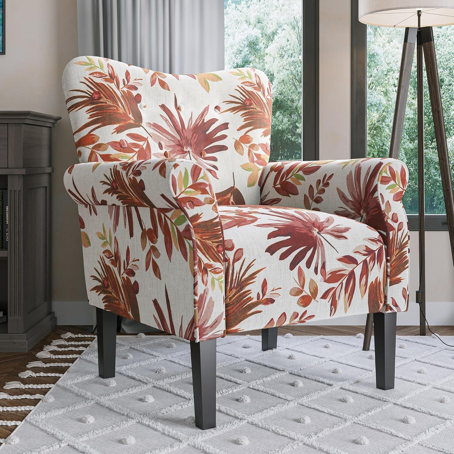 BELLEZE Modern Accent Chair for Living Room, High Back Floral Armchair with Wooden Legs