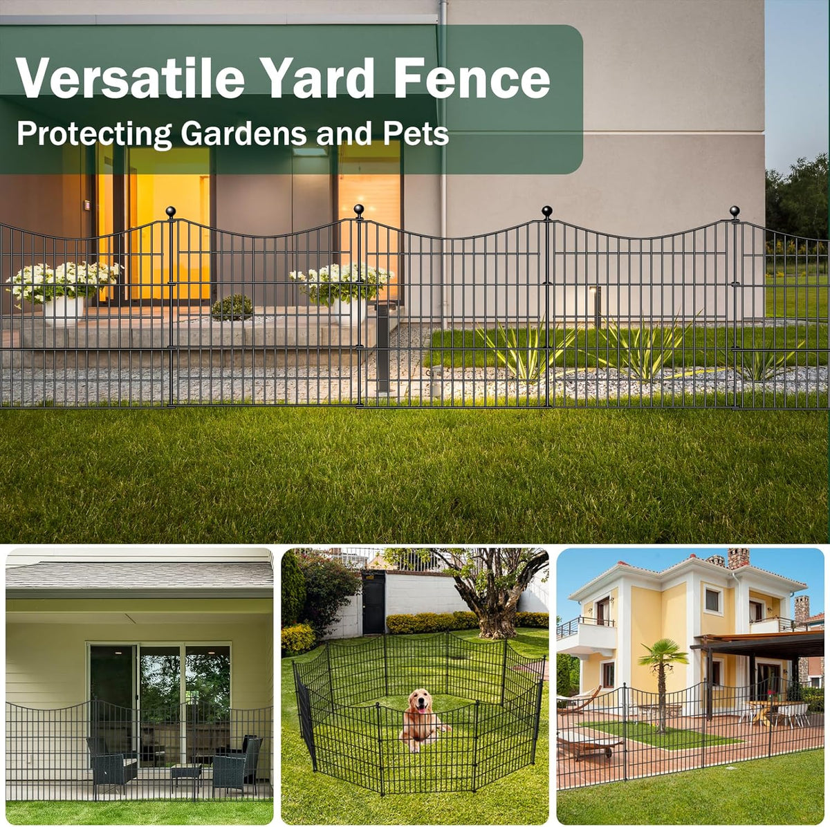 10 Panels Decorative Garden Fence with Gate, 40 in(H) X 23.6 ft(L) No Dig Dog Fence Animal Barrier