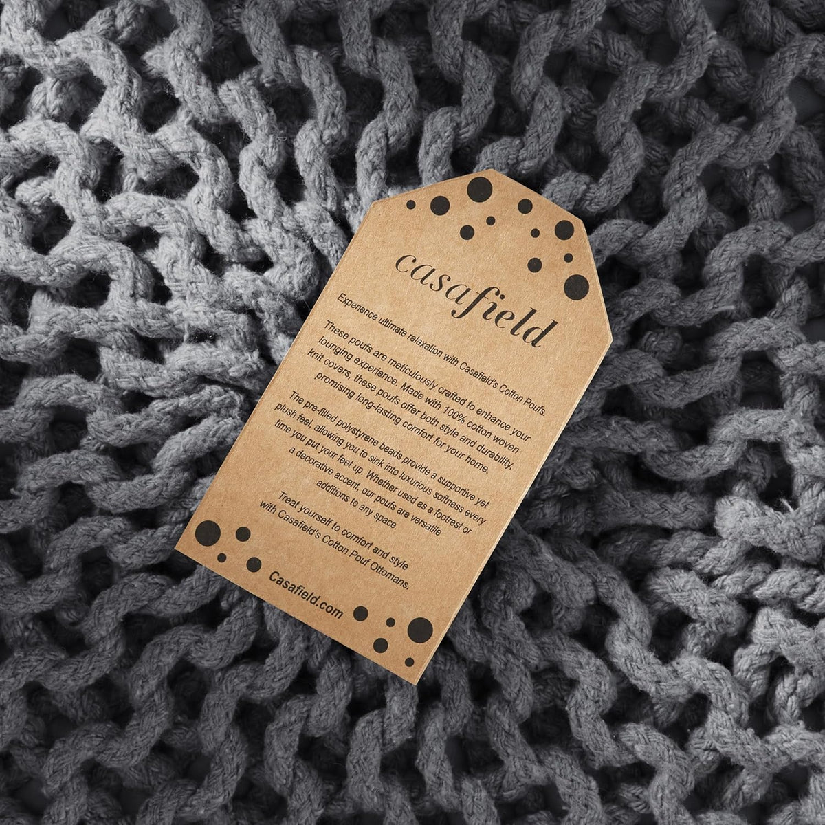 Casafield Round Pouf Ottoman, Dark Gray - 20" Diameter x 14.5" High Cotton Knit Foot Stool - Boho