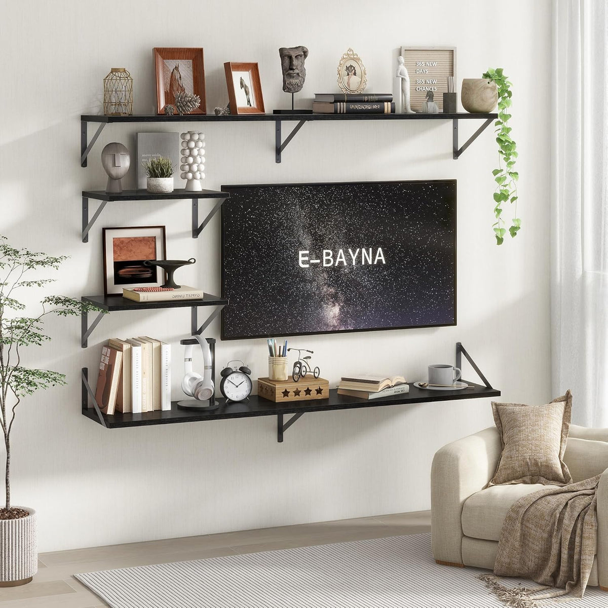 Floating Shelves 48 Inch Long, 10" Deep Floating Shelves, Black Wall Shelves 48 x 10, Set of 2