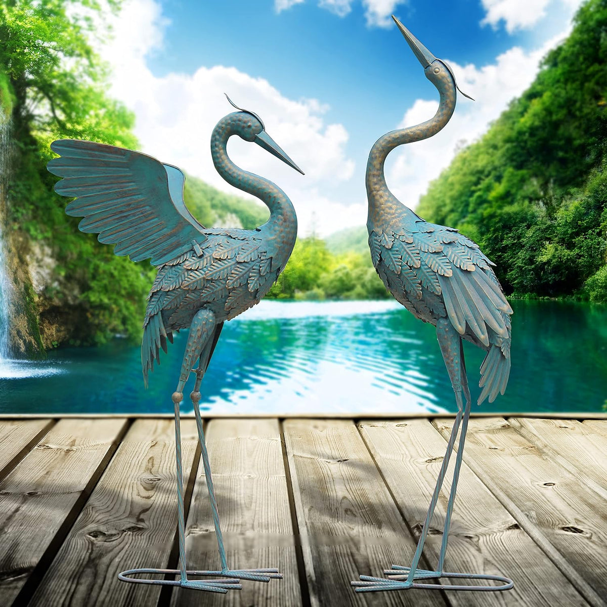 33-37 Inch Metal Crane Garden Statue Décor, Bird Garden Sculpture & Statues, Outdoor Decoration for