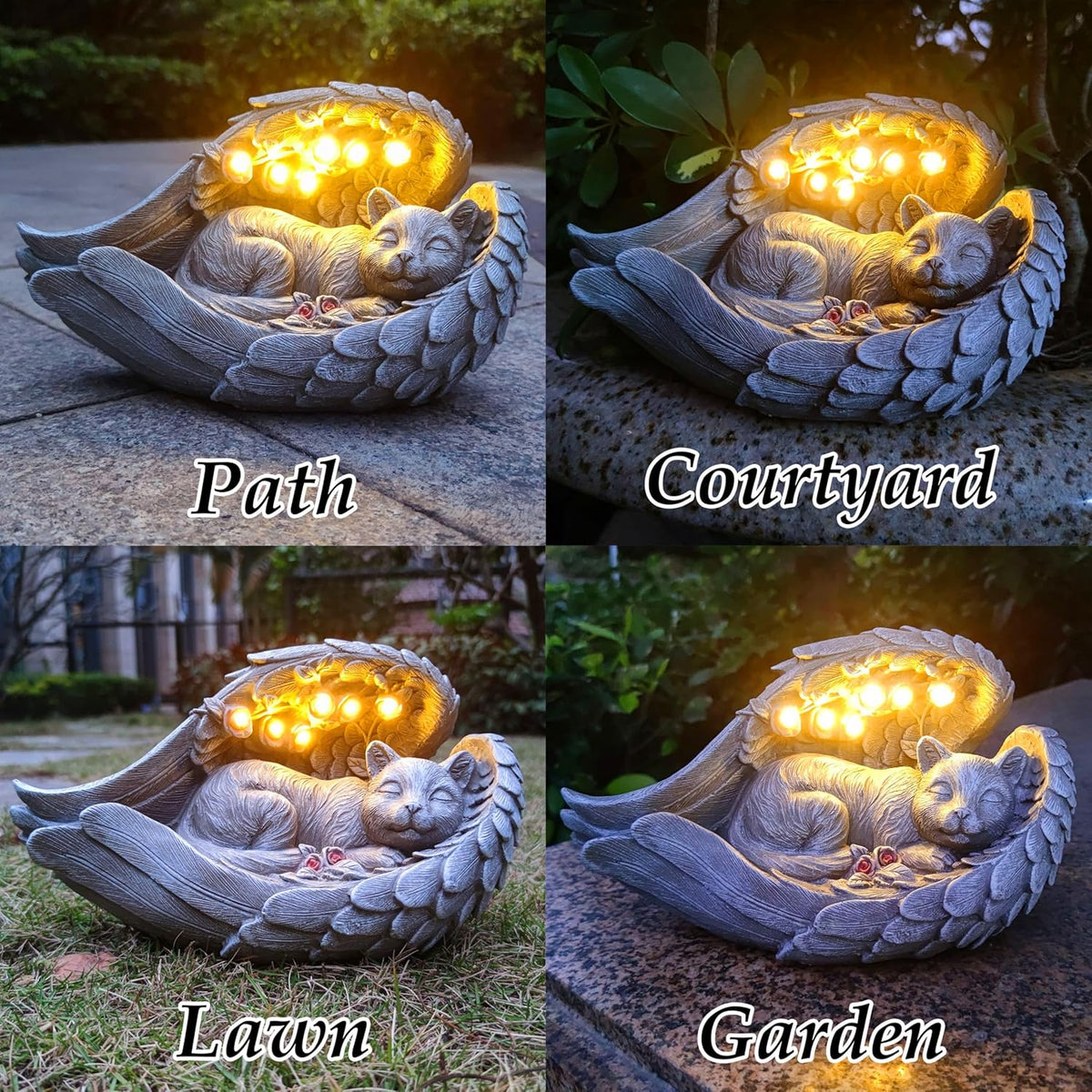 Solar Cat Garden Statues Outdoor Décor-Cat Figurines Solar LED Light Lawn Ornaments - Yard