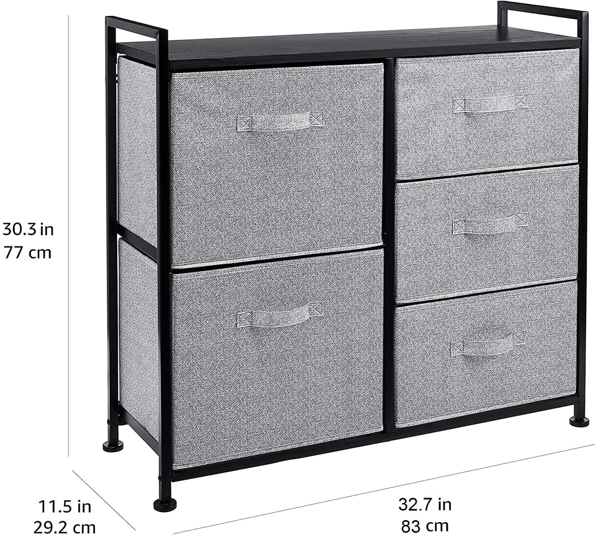 Amazon Basics Closet Organizer with 5-Fabric Storage Drawers for Bedroom, Living Room, Black