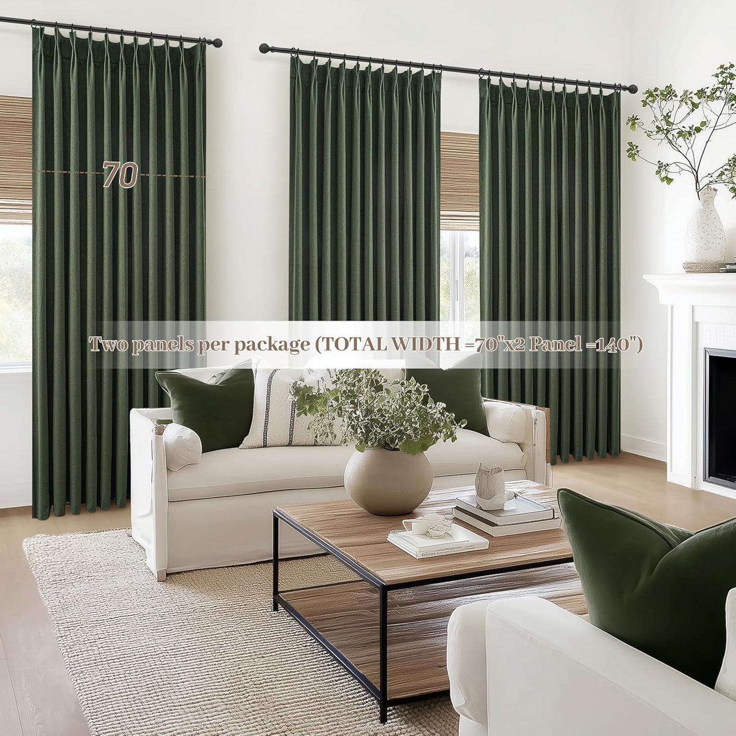 Curtains 70 Inch Length Extra Wide Pinch Pleated Black Out 84 Inch Long for Living Room, Olive
