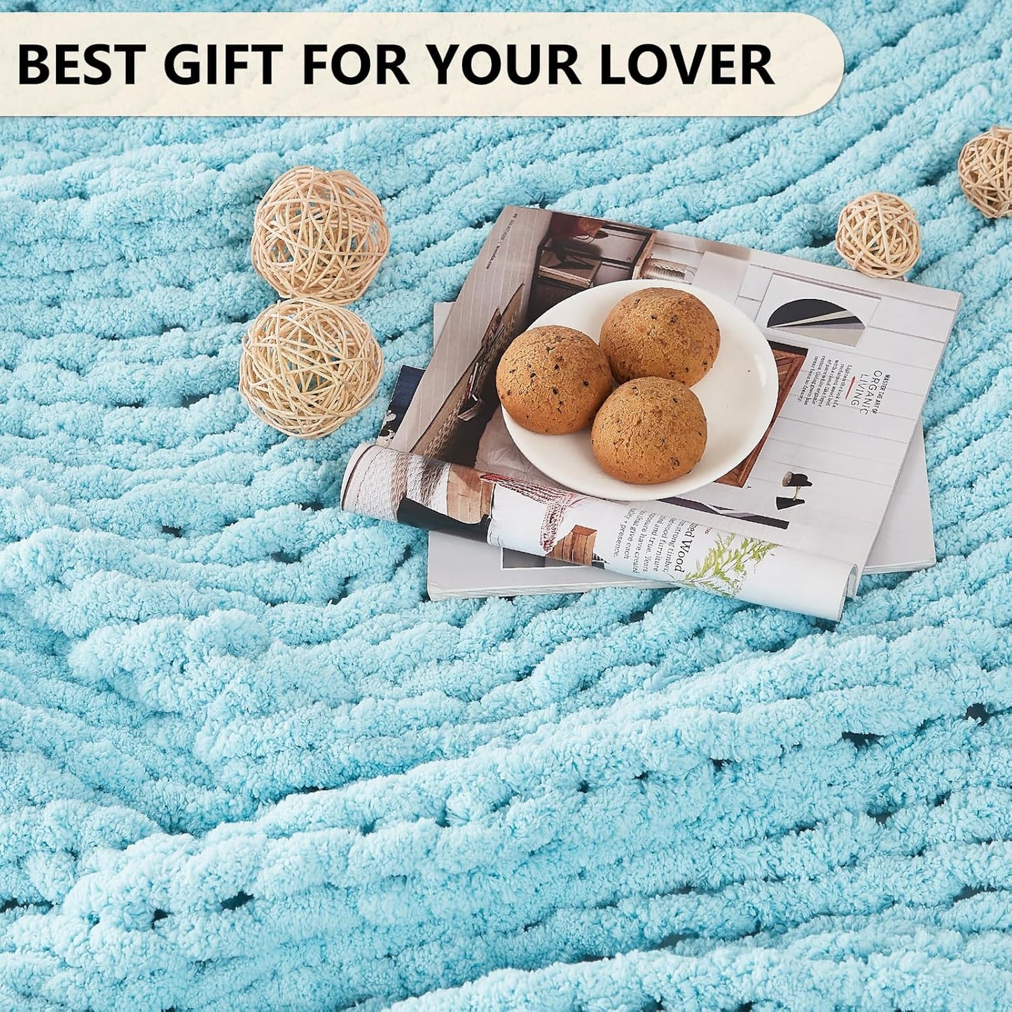 L'AGRATY Chunky Knit Blanket Throw - Soft Chenille Yarn Throw Blanket 30x40:Handmade Thick Cable