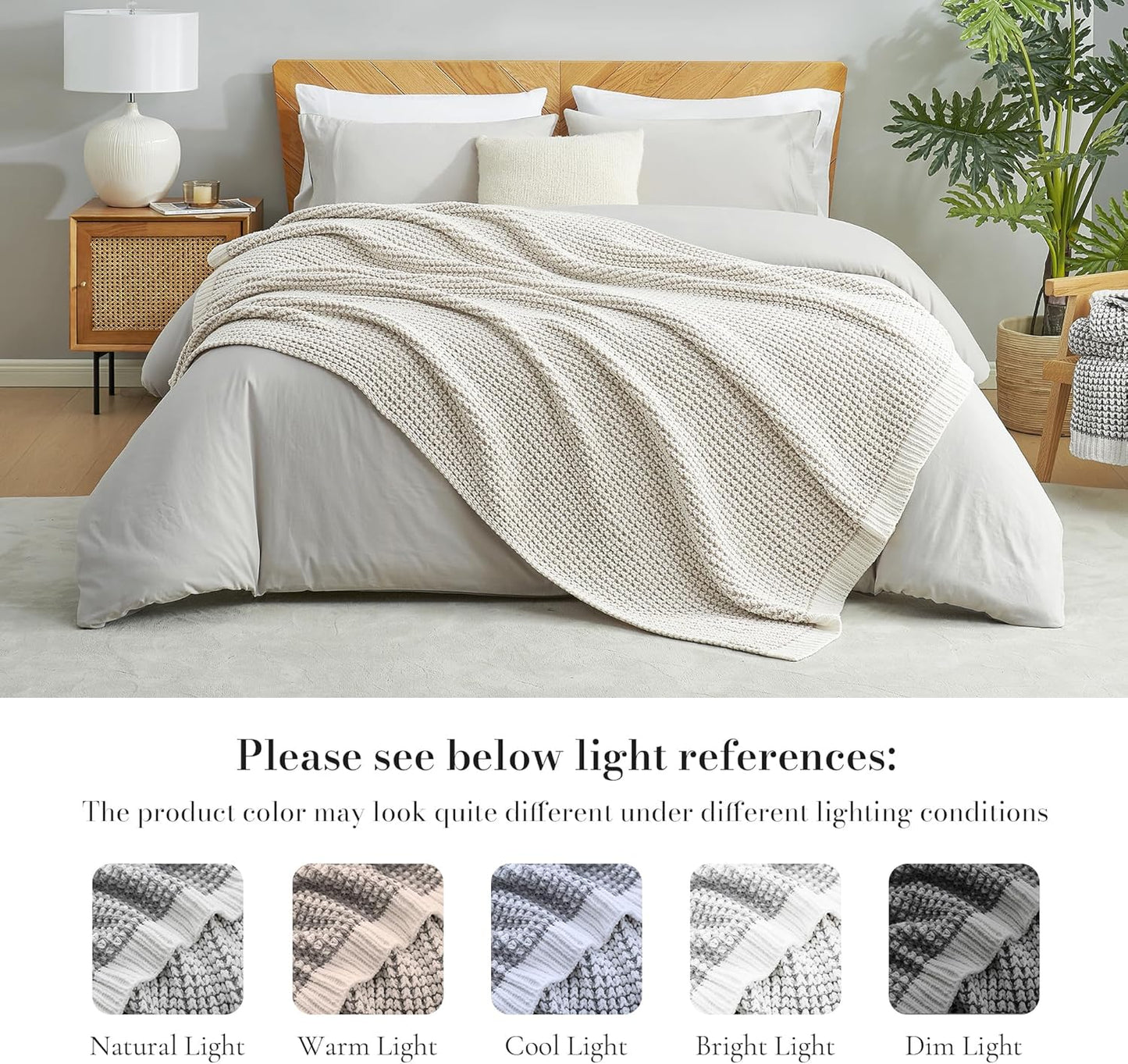 Amélie Home Chenille Waffle Throw Blanket for Couch, Reversible Pineapple Stitch Knit Soft Cozy