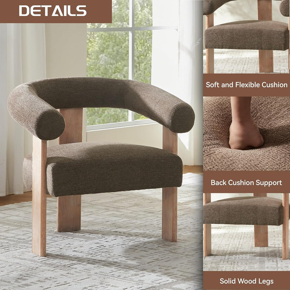 VKNOW Accent Chair Living Room Chair Set of 2, Modern Upholstered Armchair with Solid Wood Legs