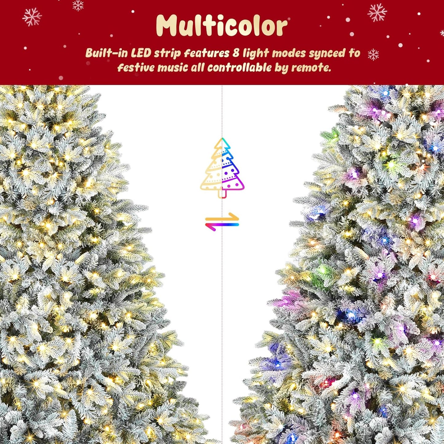 9FT Rotating Christmas Tree with Remote, Pre-Lit Artificial Green PE & PVC Xmas Tree, Multicolor