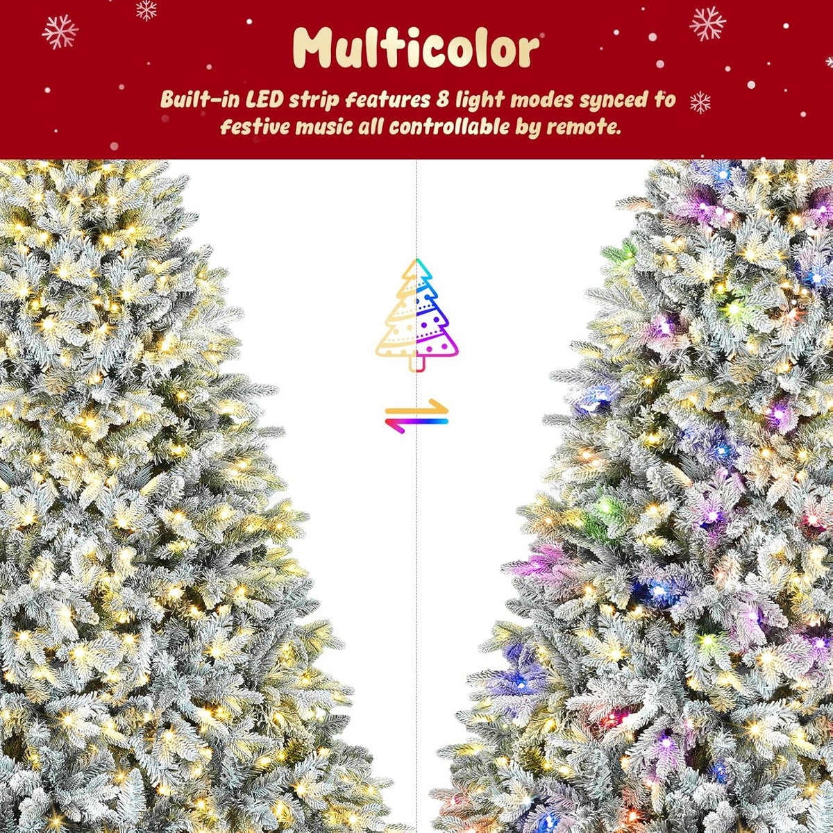 6.5FT Rotating Christmas Tree with Remote, Pre-Lit Artificial Green PE & PVC Xmas Tree, Multicolor