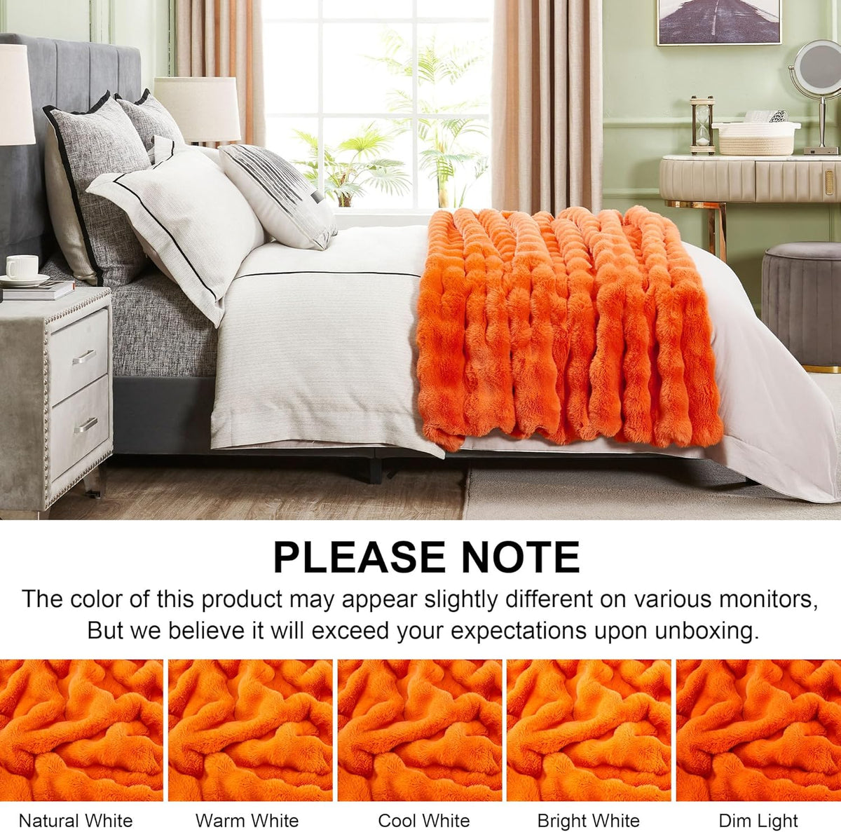 DREAMNINE Large Fuzzy Soft Fall Bubble Faux Rabbit Fur Blanket Queen Size 80" x 90", Luxury Big
