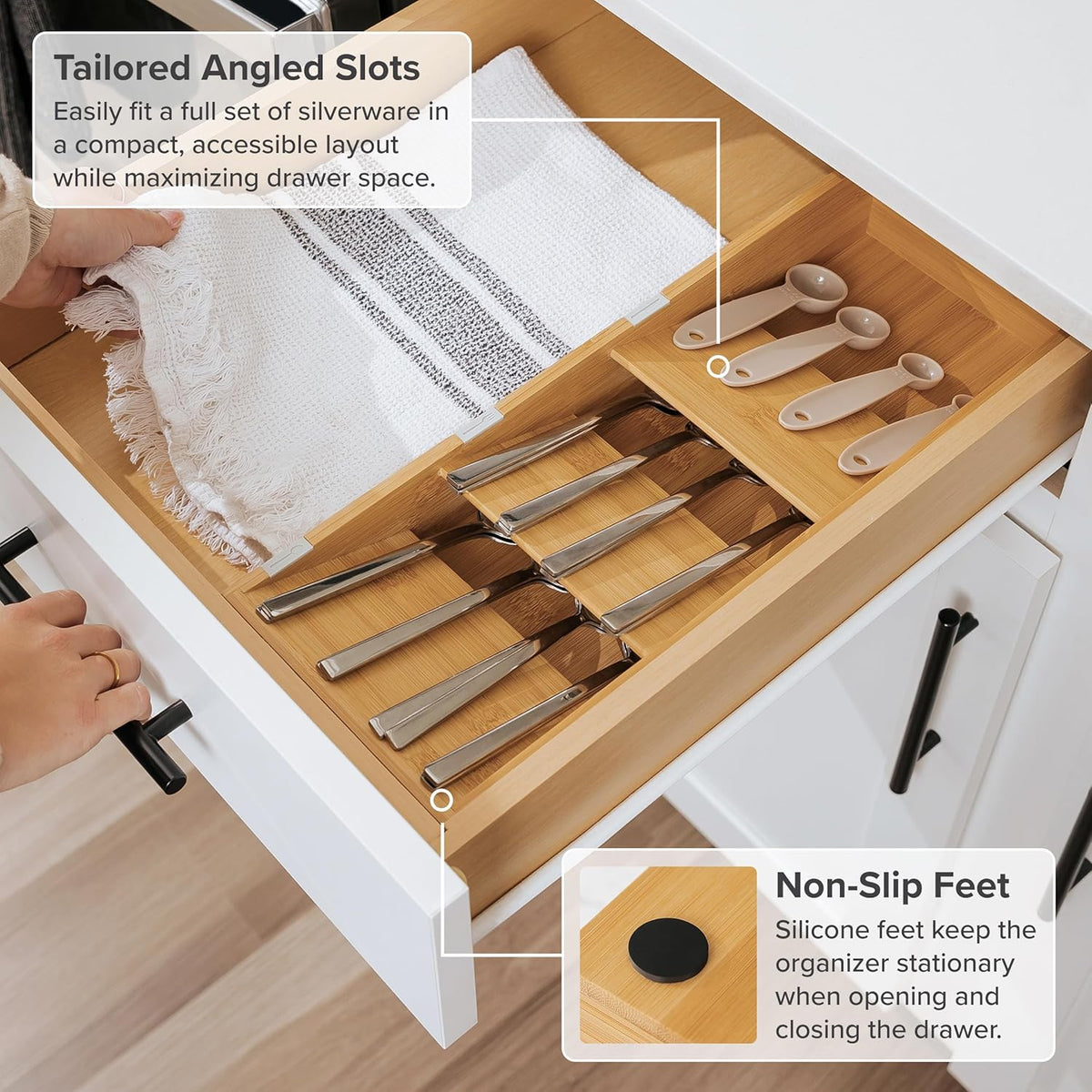 Premium Cutlery, Flatware, and Silverware Drawer Organizer – Slanted 3-Compartment Design with