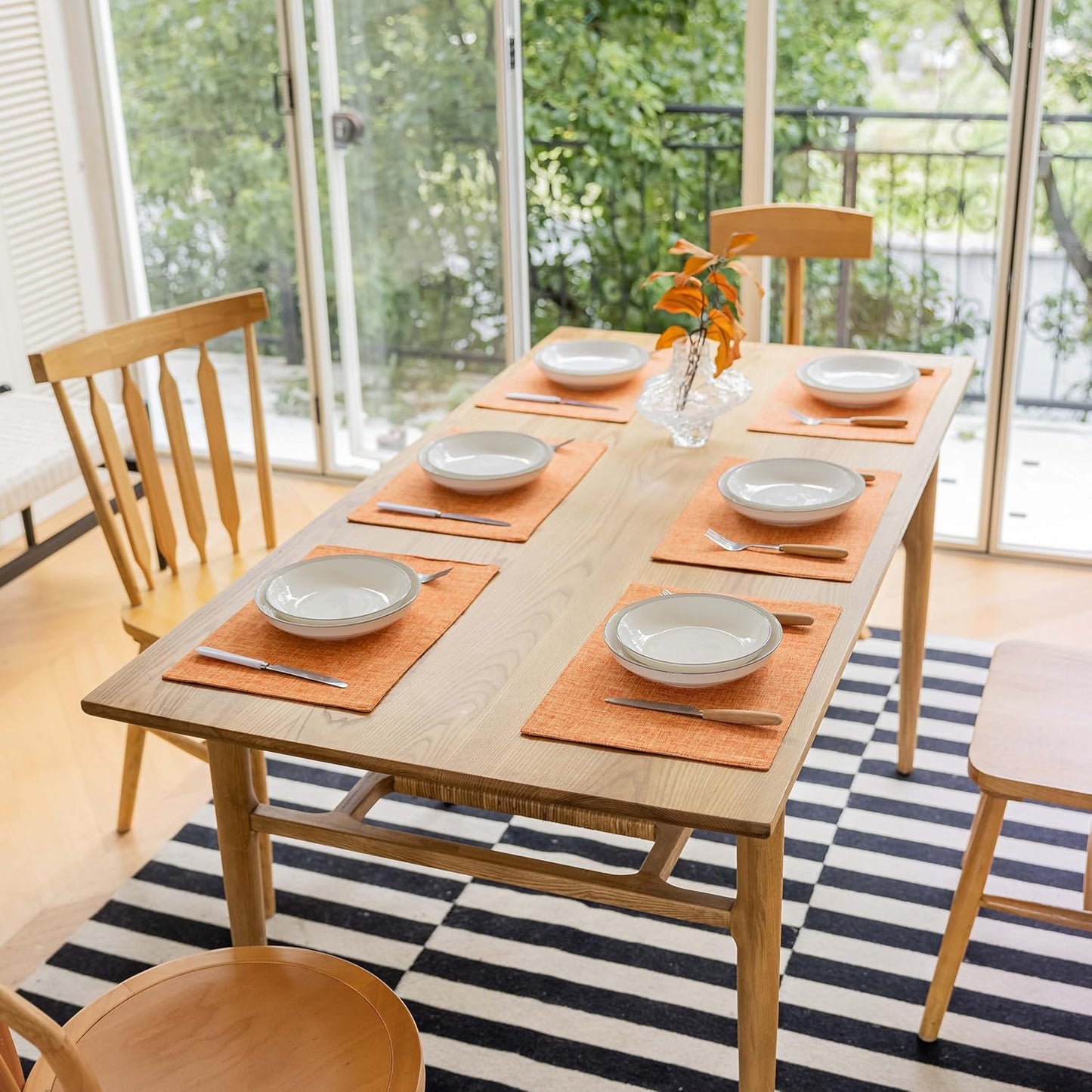 Demetex Orange Fall Placemats Set of 8 Linen Textured Fabric Place Mats Rectangle Cloth Table Mats