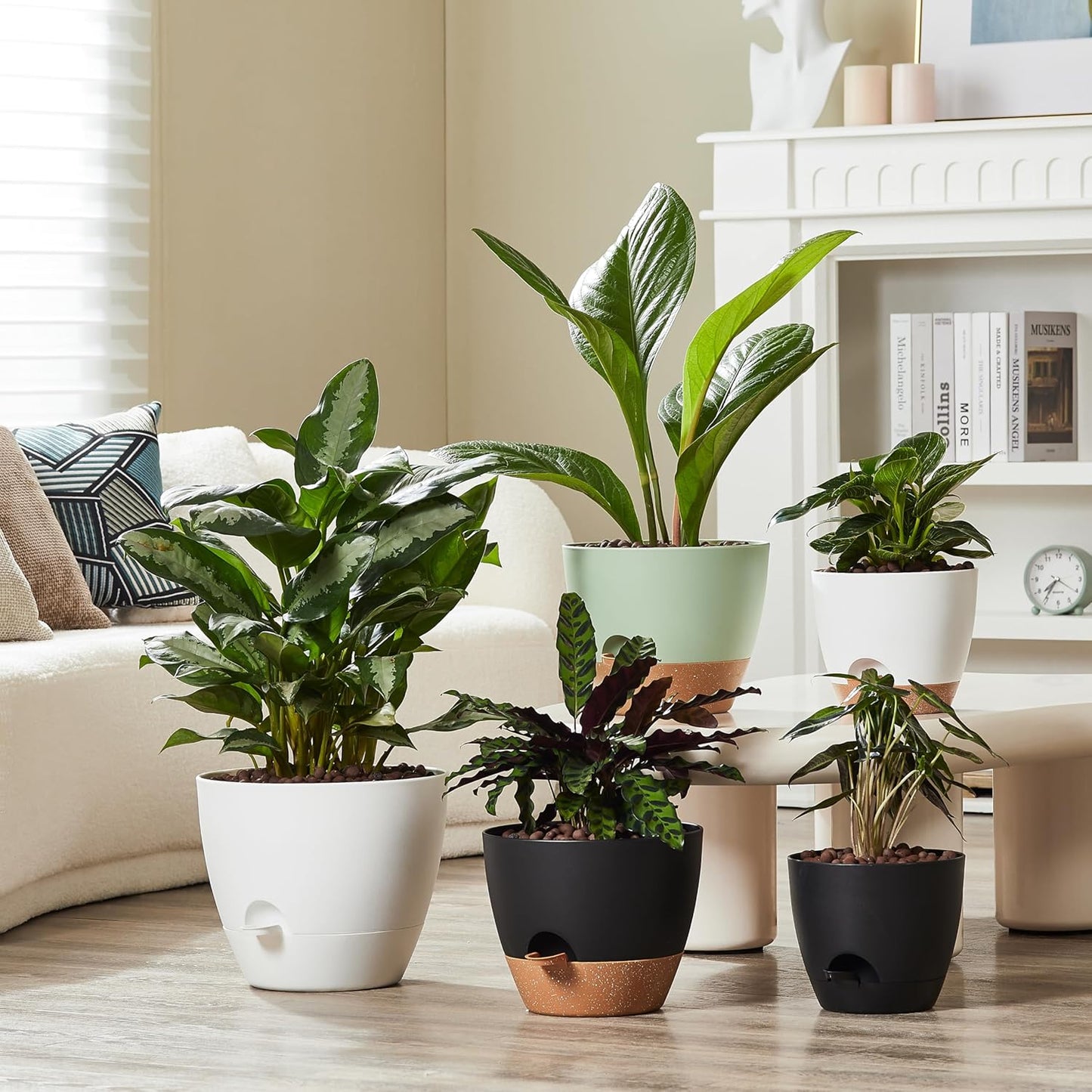FaithLand 3-Pack Planter Pots, 10 9 8 Inch Self Watering Flower Pots for Indoor Outdoor Garden