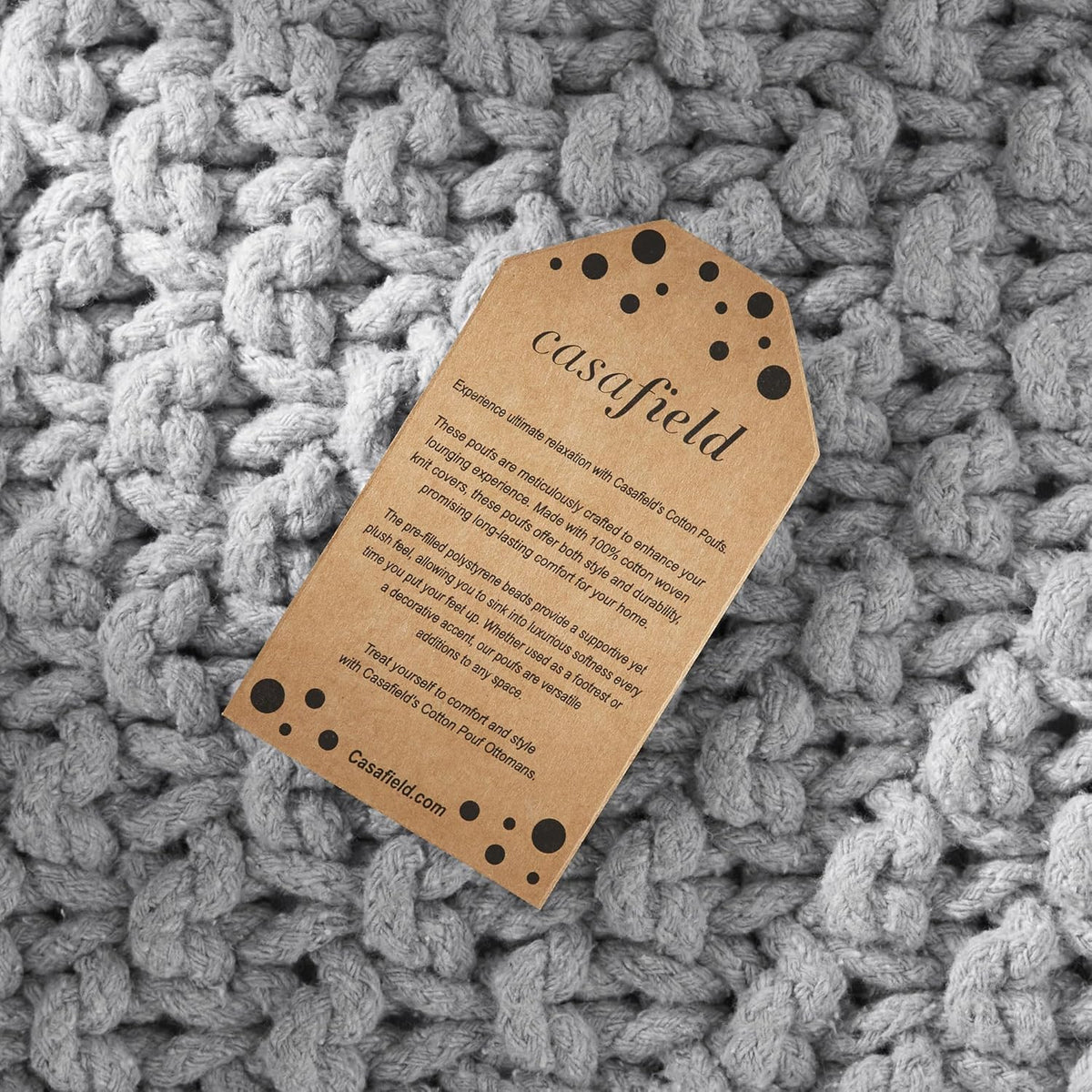 Casafield Square Pouf Ottoman, Light Gray 18.5" W x 18.5" D x 14.5" H Cotton Knit Foot Stool - Boho