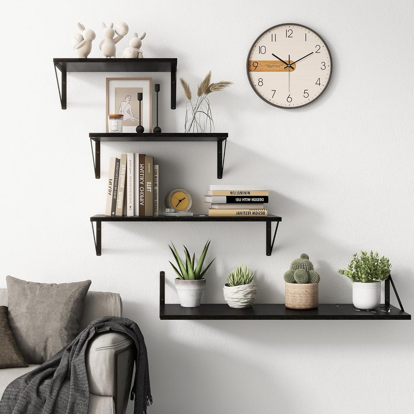 Fun Memories Black Floating Shelves 18 Inch Long, Rustic Floating Shelf with Brackets, 10 Inch Deep