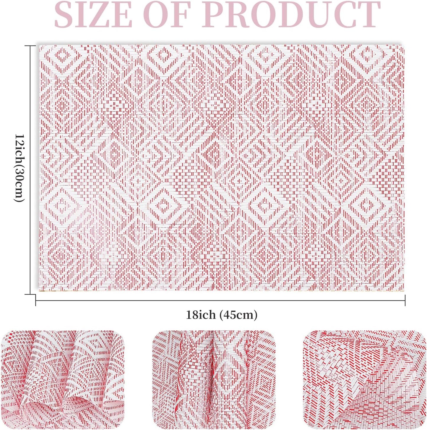 Vinyl Plastic Placemats Set of 6 Washable Heat Resistant Non-Slip Elegant Indoor Outdoor Kitchen