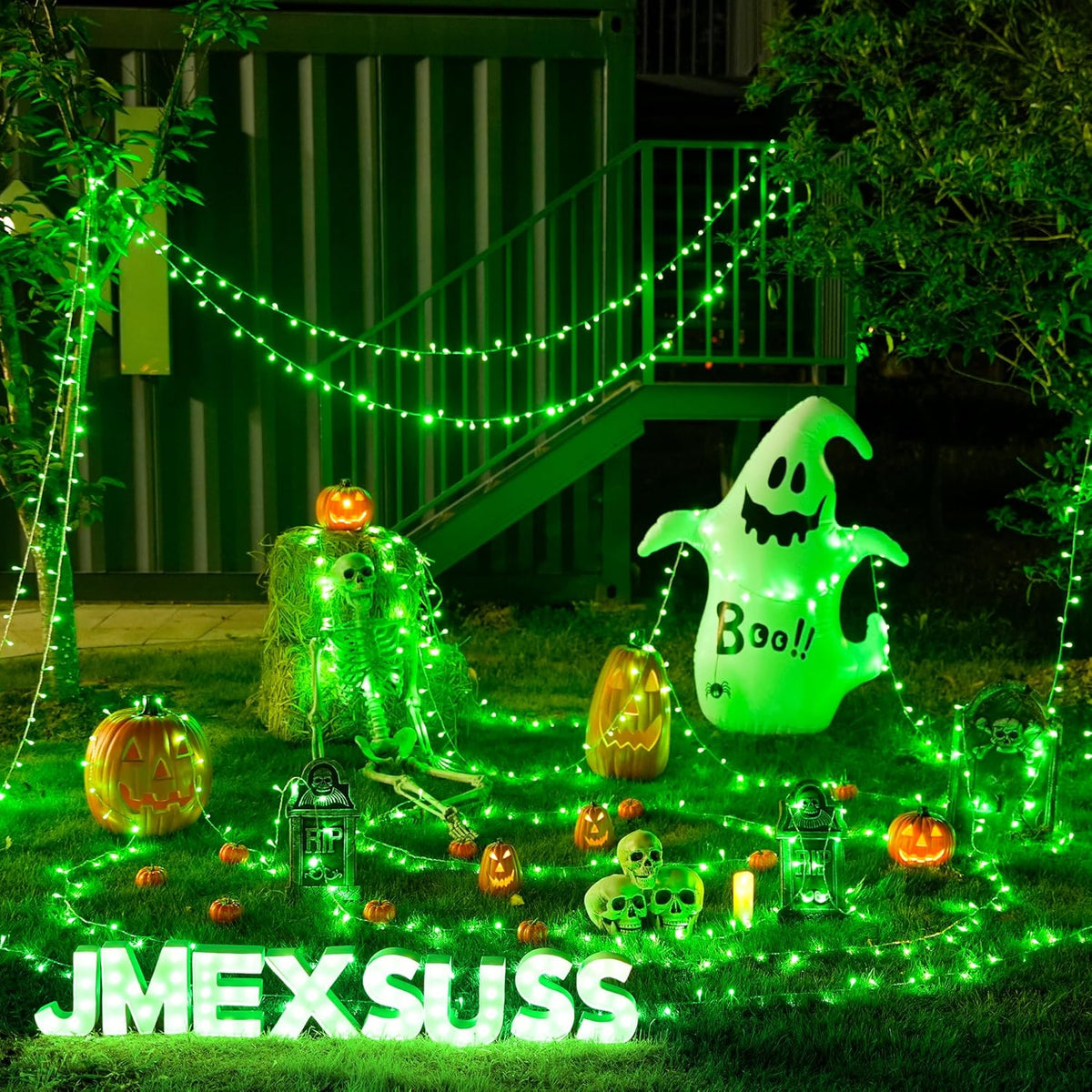 JMEXSUSS 100 LED Green Lights for Halloween Decorations, 33ft Halloween Lights Battery Operated