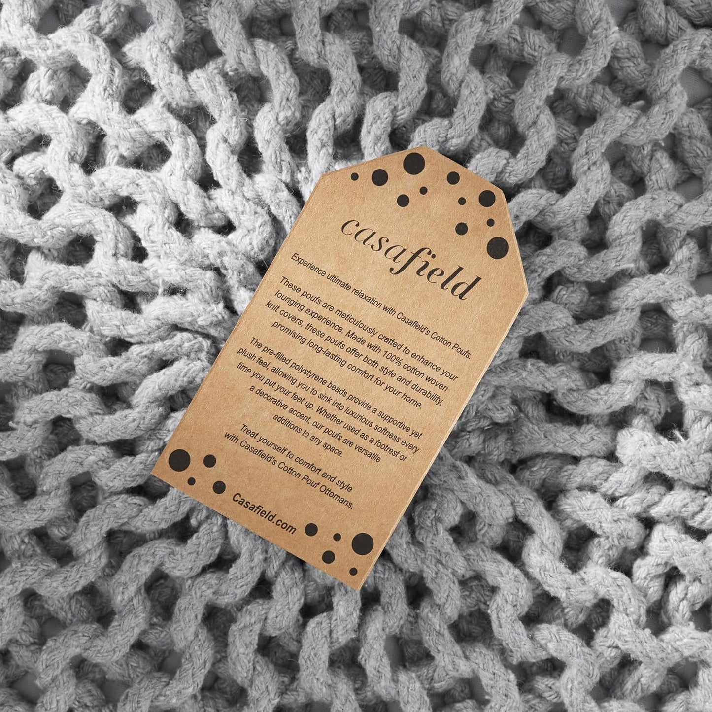 Casafield Round Pouf Ottoman, Light Gray - 20" Diameter x 14.5" High Cotton Knit Foot Stool - Boho