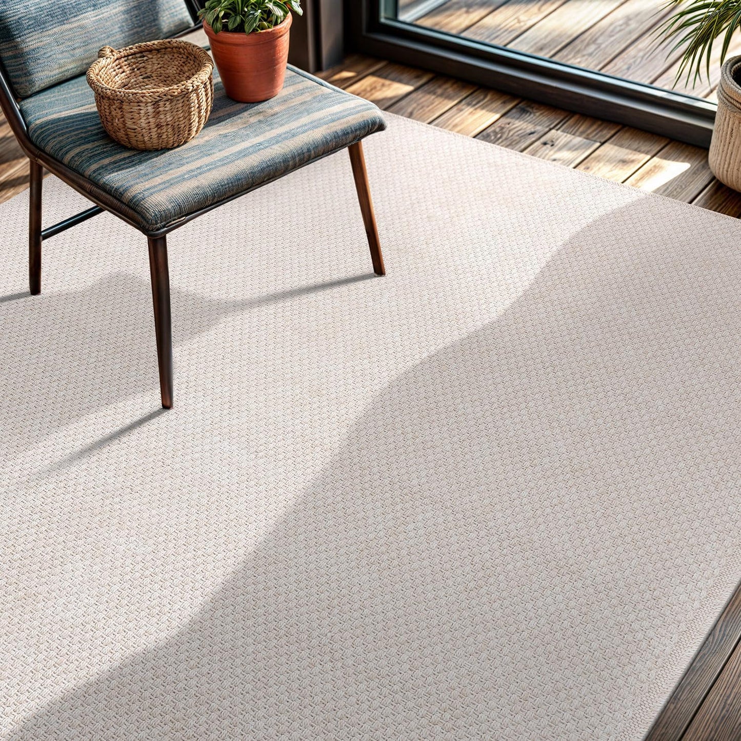CAMILSON Easy Jute Rug 4x6, Indoor Outdoor Off-White Farmhouse Area Rugs for Living Room Patio and