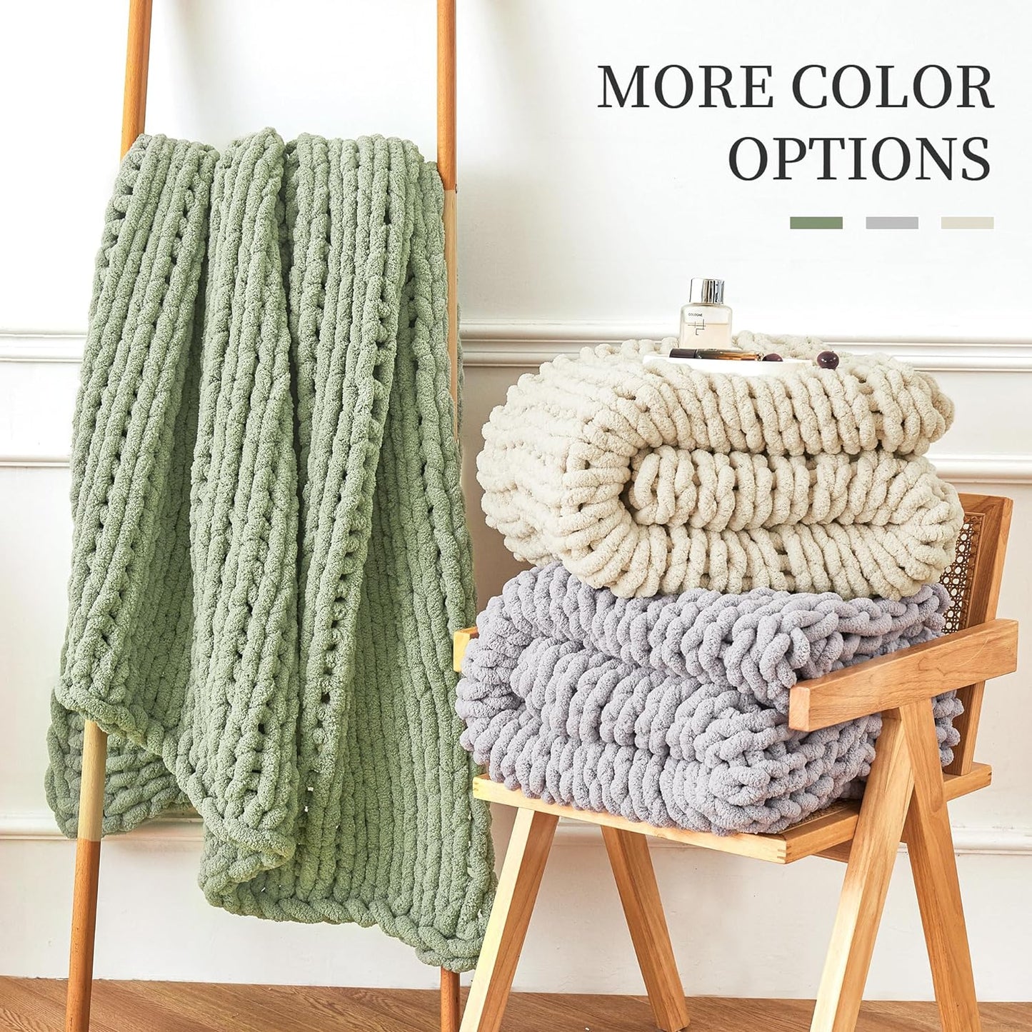 Admitrack Chunky Knit Blanket Throw, 100% Hand Knit Chenille Throw Blanket for Sofa & Home Decor