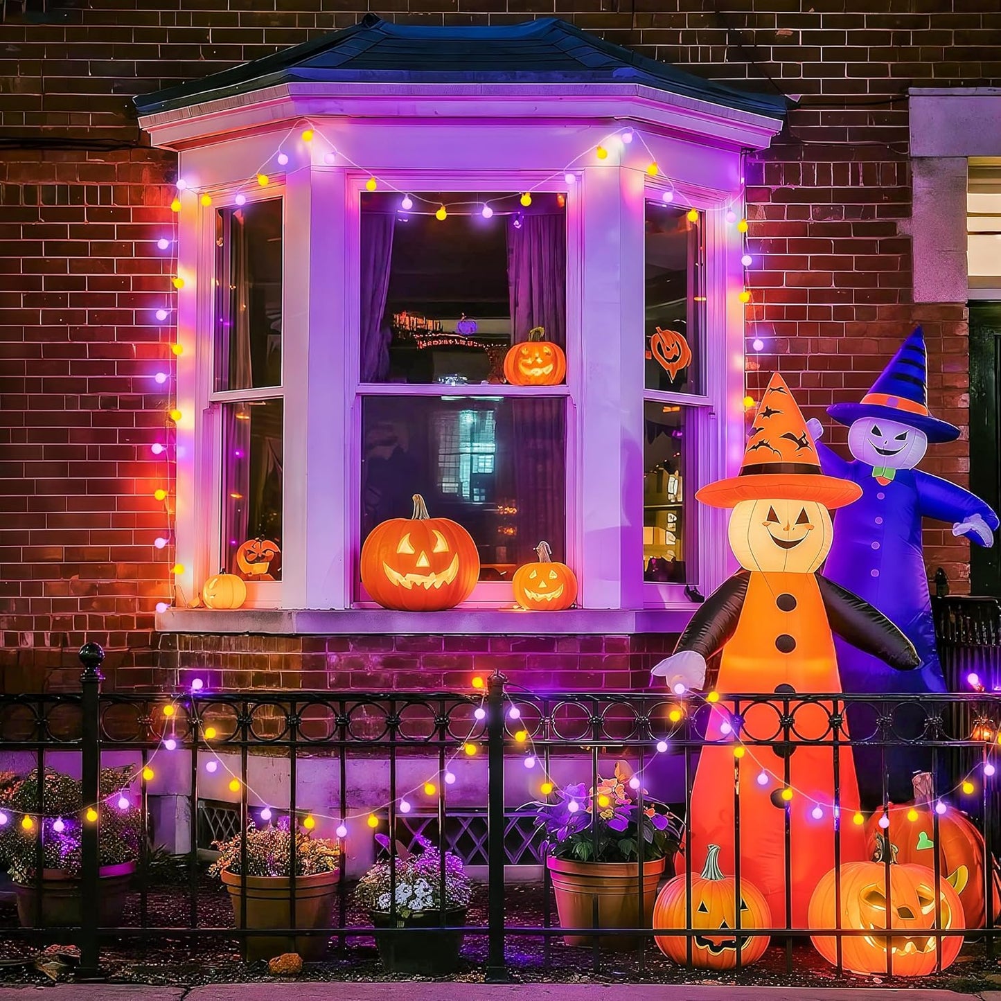 JMEXSUSS 100 LED Orange and Purple Halloween Lights Indoor, Connectable Globe String Lights Plug in