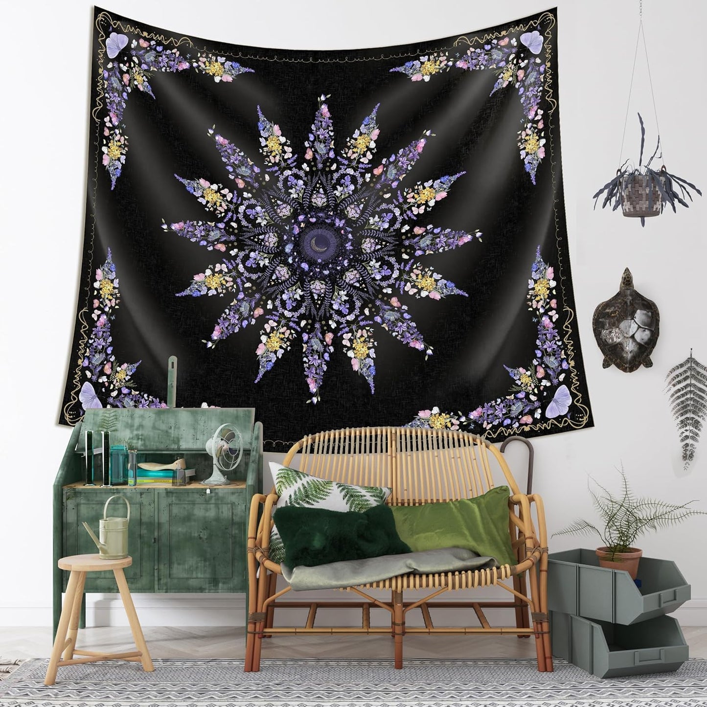Damanse Floral Tapestry Wall Hanging Cute,Boho Wall Tapestry for Bedroom Aesthetic,Mandala Living