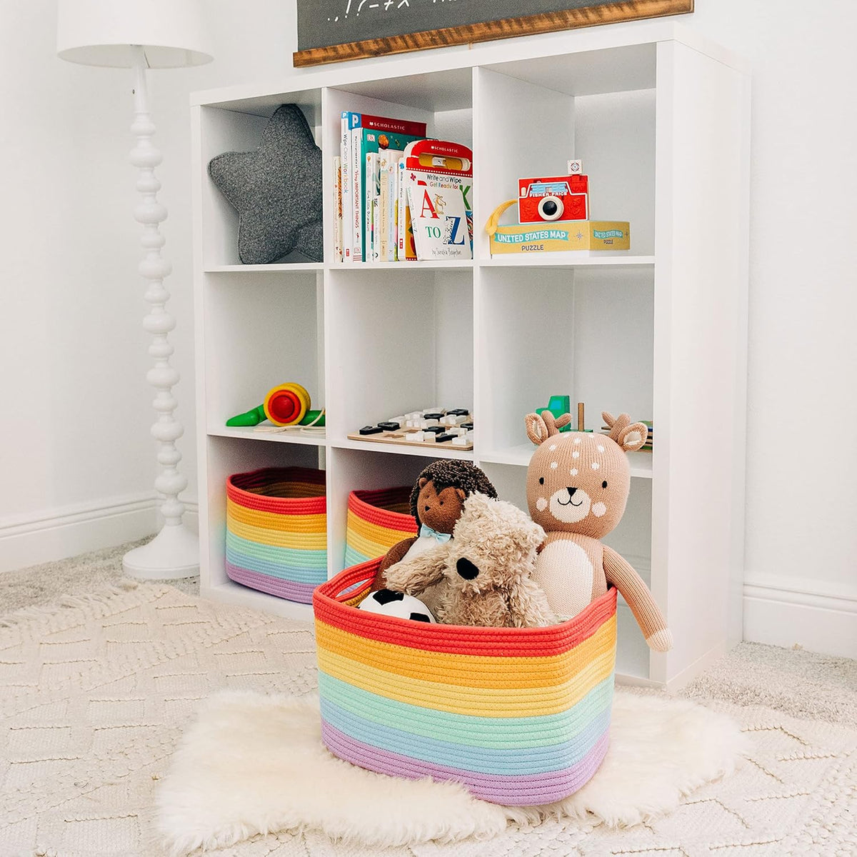OrganiHaus Set of 3 Rainbow Woven Storage Baskets for Organizing, Cotton Rope Organizer Bins for