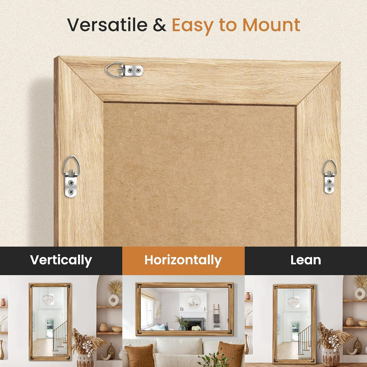 Full Length Mirror with Wooden Frame, 55"X30" Solid Wood Standing Floor Mirror for Farmhouse