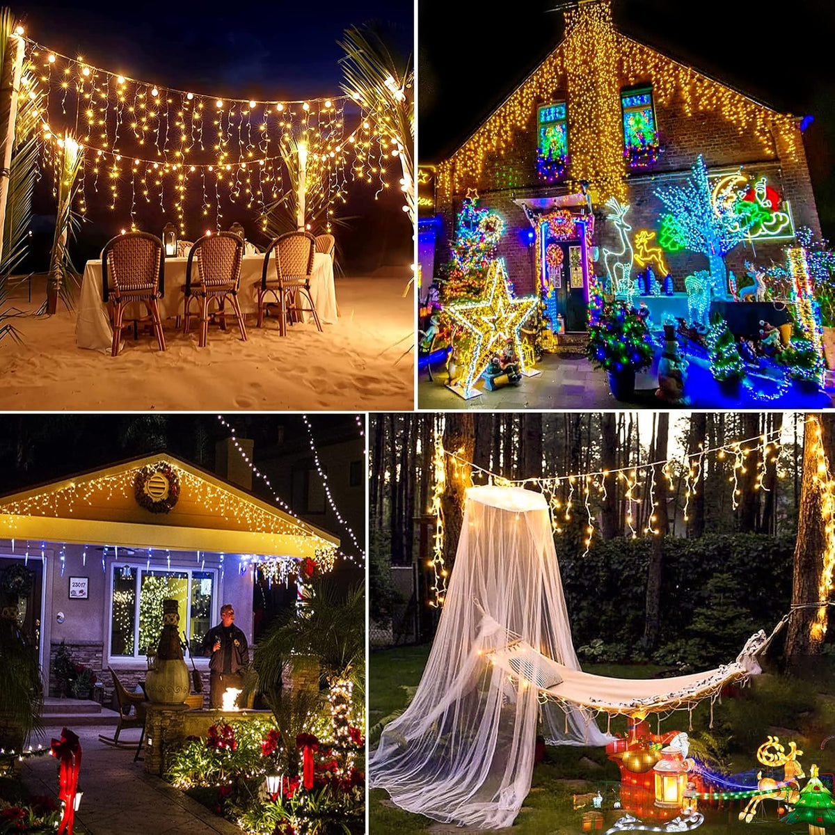 Warm White Christmas Lights Outdoor - 99ft 1216 LED 8 Modes Hanging Dripping Icicle String Lights