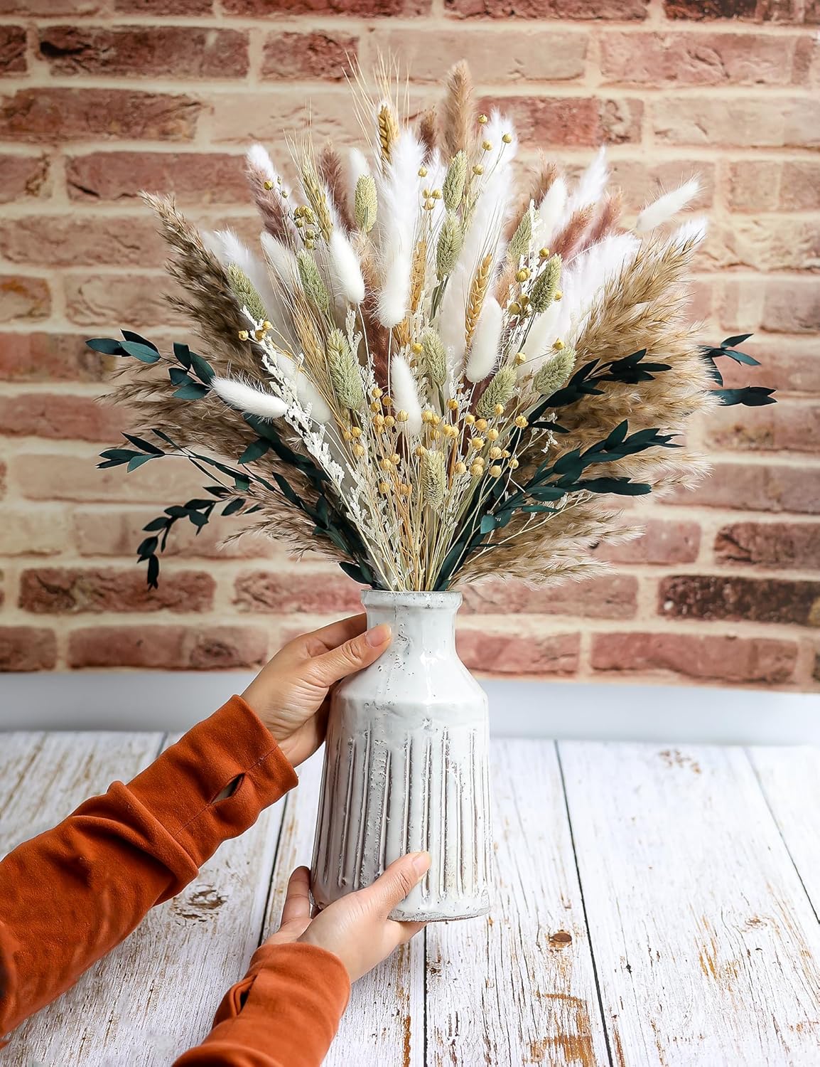 126pcs Dried Pampas Grass Decorations, Dried Flowers, Dried Bouquet in Vase, Reed Grass Bouquet for
