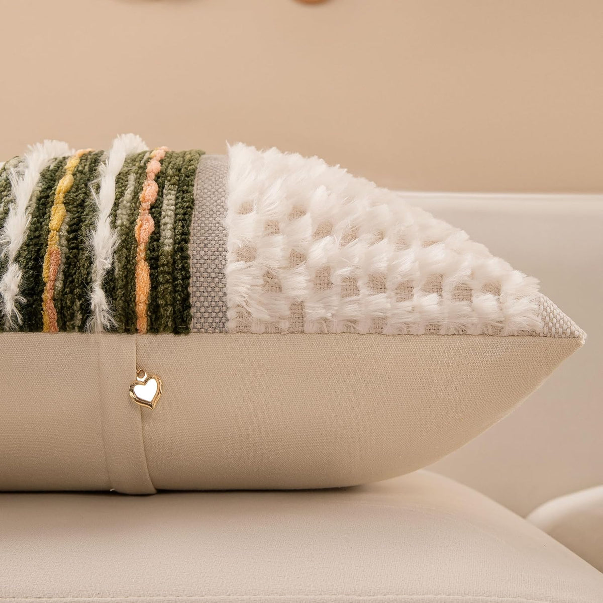 Boho Chenille Tufted Couch Throw Pillow Covers 18x18 Inch Set of 2 Farmhouse Striped Decorative