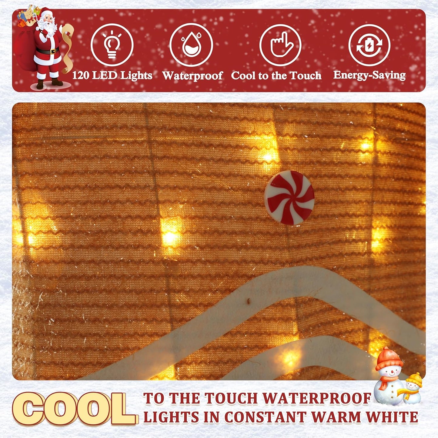5FT Gingerbread Man with Candy Cane and Gift Box Decoration, 2.5D Pre-Lit Gingerbread Man Decor