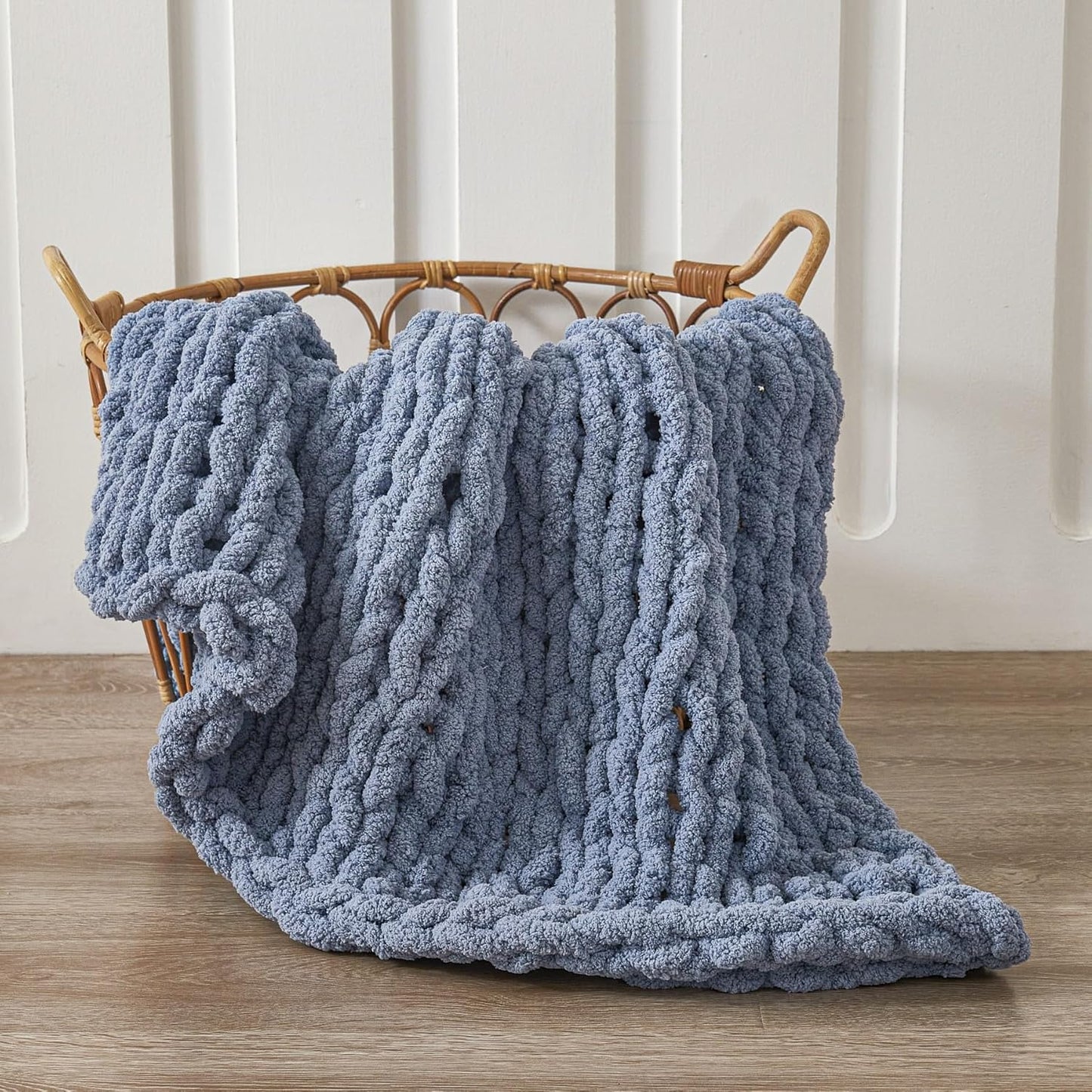 WESHIONGOO Chunky Knit Blanket Throw 40"×40" Knitted Throw Blankets for Couch Bed Fluffy Soft