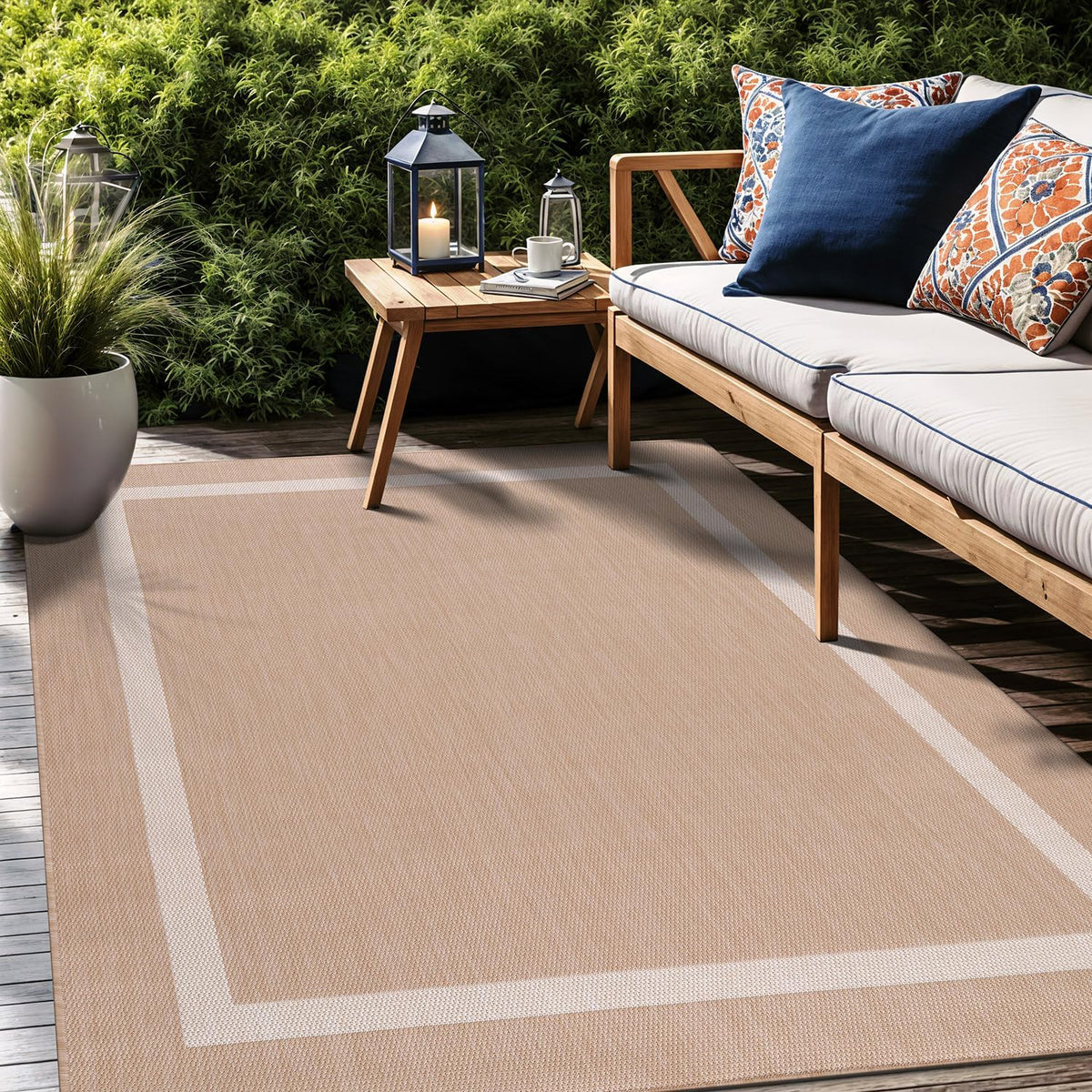 Bordered Outdoor Rug 6x9 Washable Outside Carpet for Indoor Patio Porch Waterproof Easy Cleaning