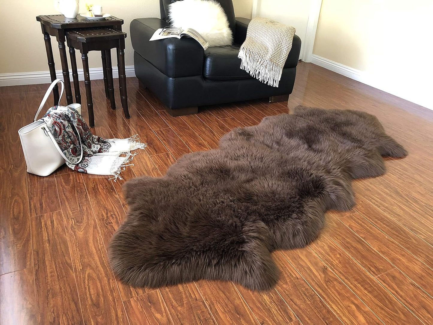 LAMBZY Faux Sheepskin Soft Hypoallergenic Free Shape Silky Shag Rug, Luxury Shaggy Silky Plush