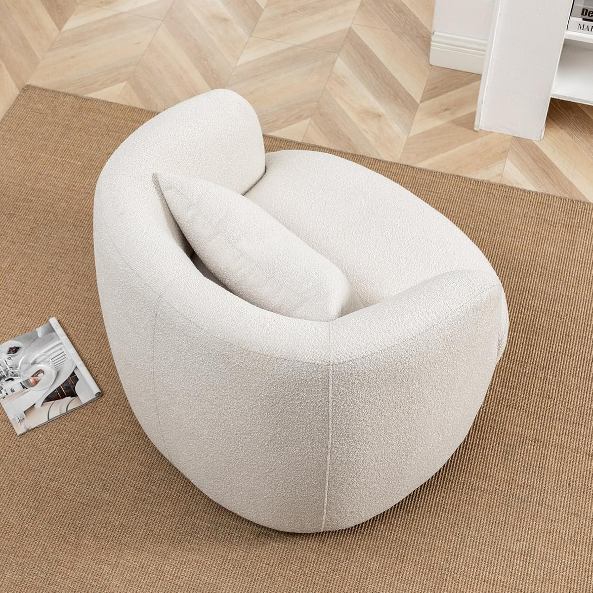 KINWELL 34" Wide Boucle Swivel Barrel Chair, No Assembly Round Upholstered Armchair Accent Chair